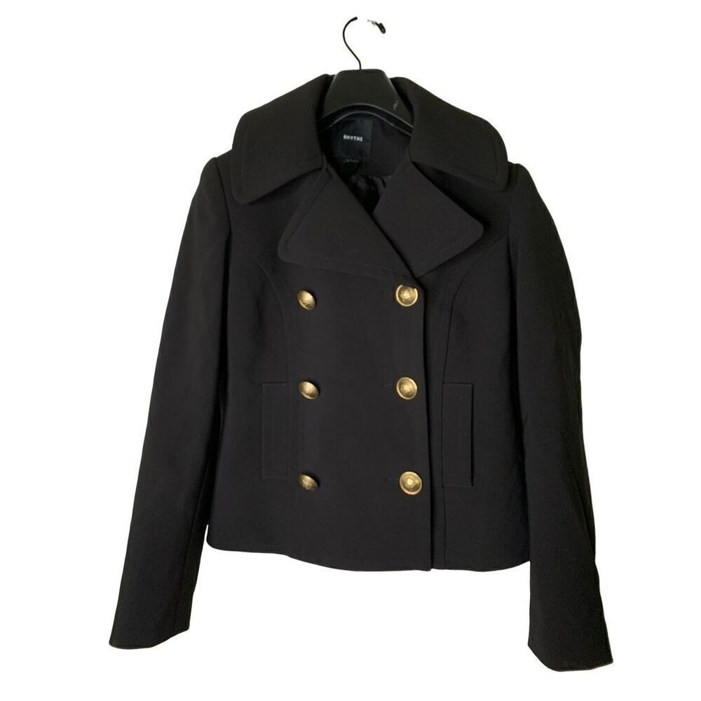 Smythe Pea Coat in black women's size 4 - Picture 2 of 7